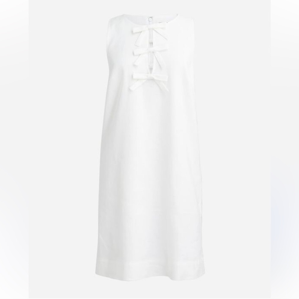 NWT J CREW Bow-front Shift Dress in Stretch Linen Blend Size Large White
